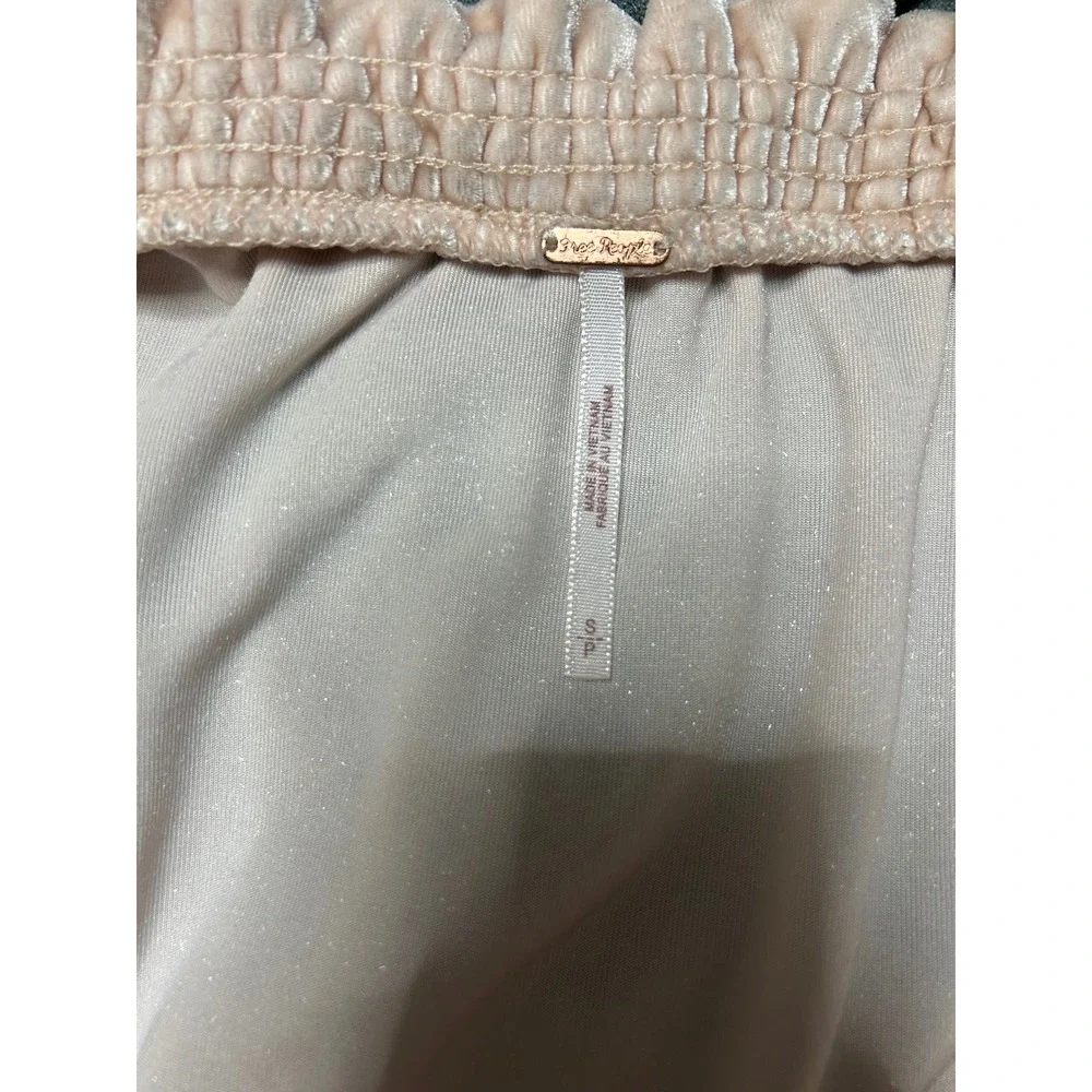 Free People Womens Velvet Smocked Puff Sleeve Top Polyester S pink peachy